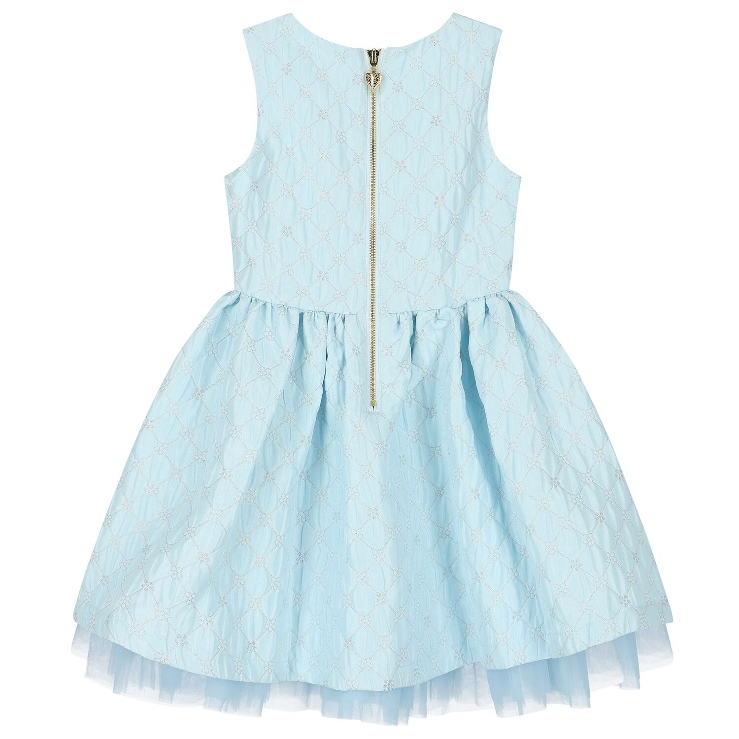 Girls Blue Jacquard Flower Dress, 3, hi-res image number null