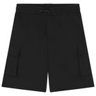 Boys Black Logo Shorts, 1, hi-res