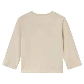 Younger Boys Beige Car Long Sleeve Top