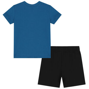 Younger Boys Blue & Black Logo Shorts Set