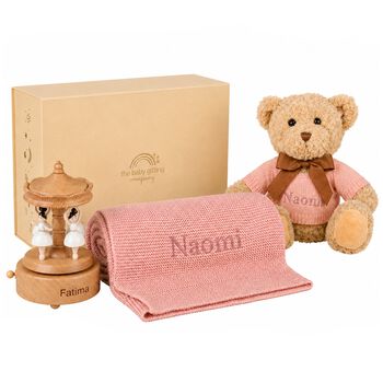 Girls Pink Musical Carousel Personalised Baby Gift Set