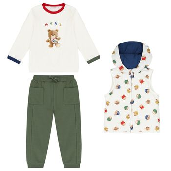 Baby Boys Ivory & Green 3 Piece Tracksuit