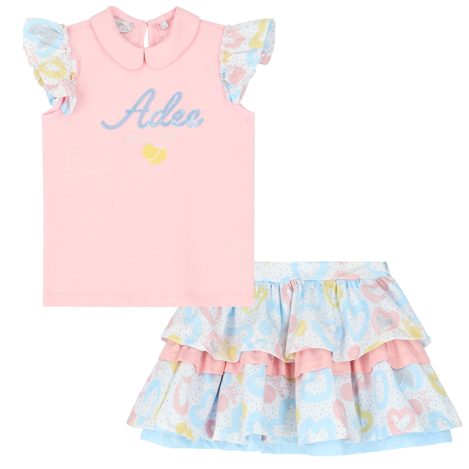 Girls Pink & White Logo Skirt Set, 1, hi-res