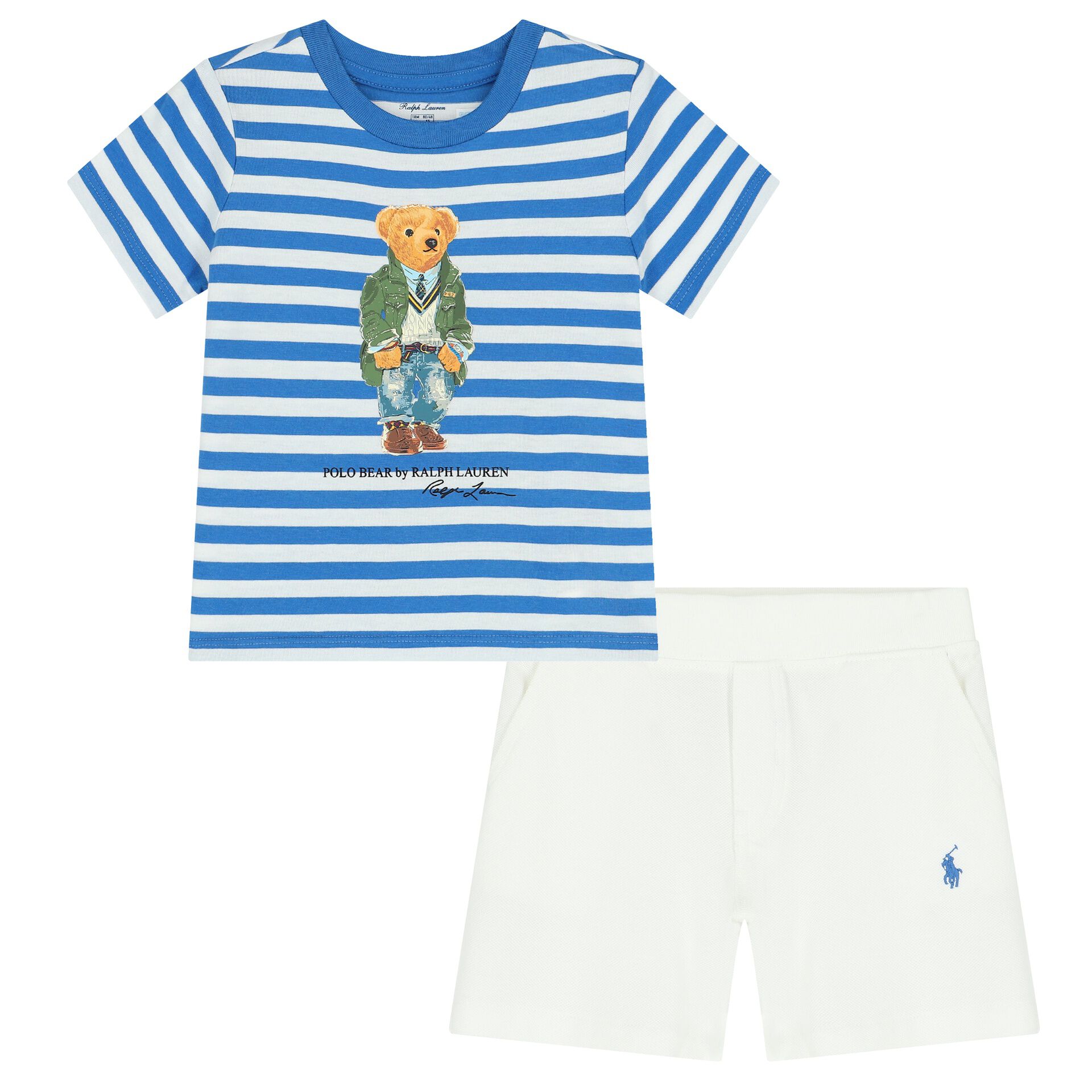 Ralph Lauren Baby Boys White Blue Polo Bear Shorts Set Junior Couture UAE