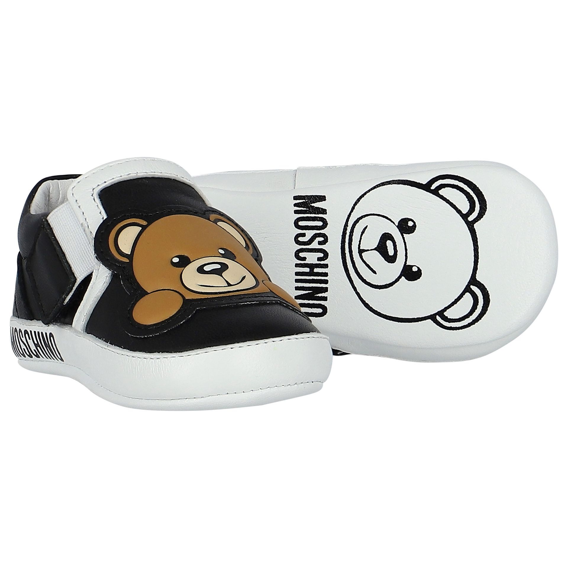 Moschino Black White Teddy Bear Pre Walker Shoes Junior Couture UAE