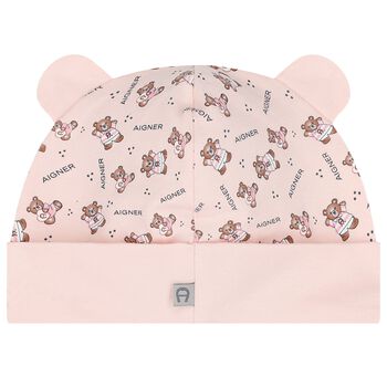 Baby Girls Pink Teddy Bear Logo Hat