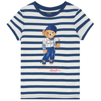 Girls Navy & White Striped Polo Bear T-Shirt