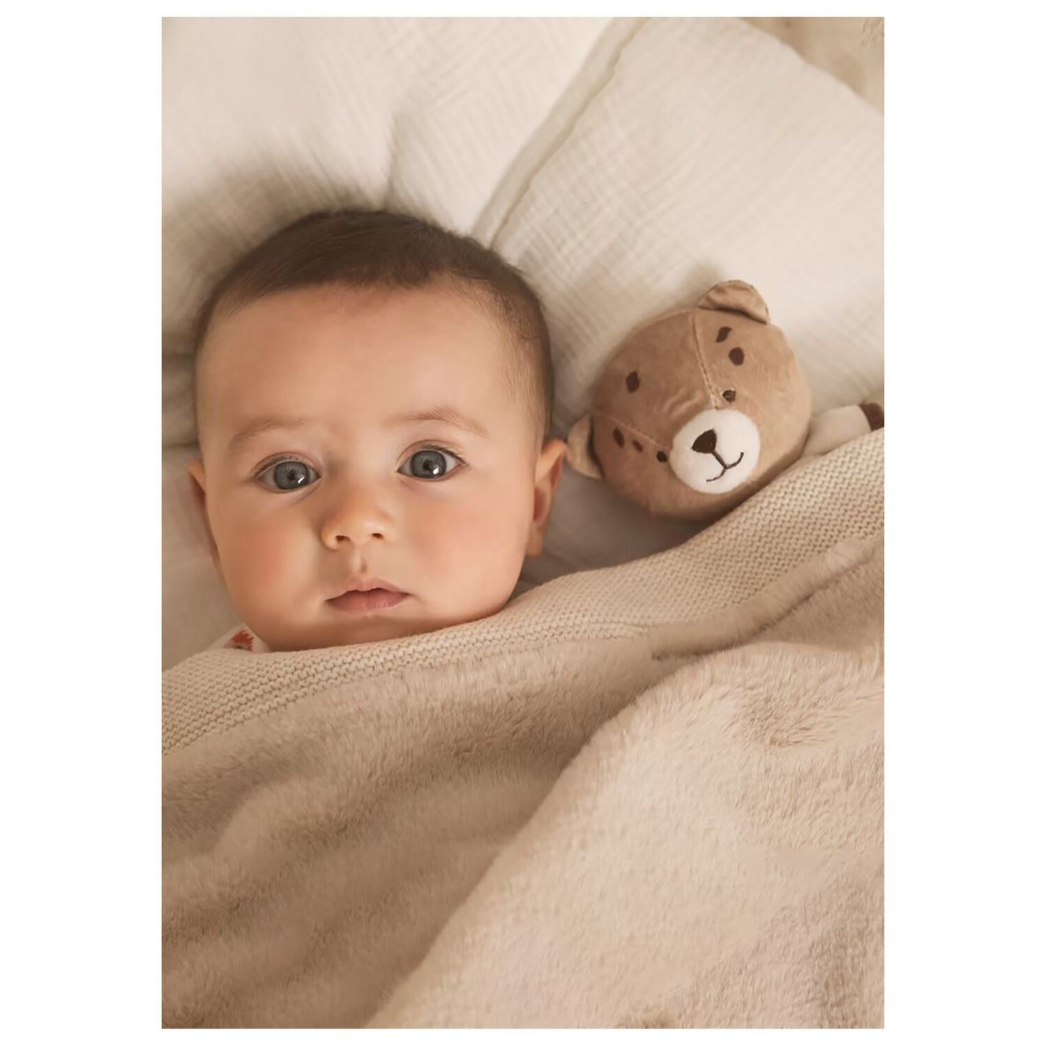 Beige Teddy Bear Striped Toy, 1, hi-res image number null