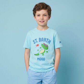 تيشيرت للأولاد بشعار التمساح باللون الأزرق