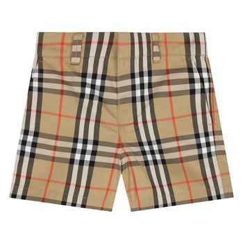 Younger Boys Beige Checkered Shorts