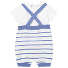 Baby Boys White & Blue Dungaree Set, 1, hi-res