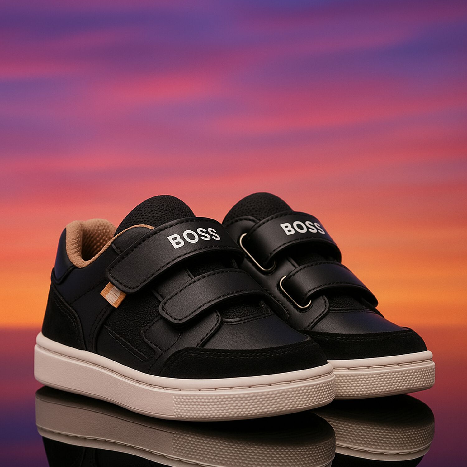 Boys Black Logo Trainers, 1, hi-res