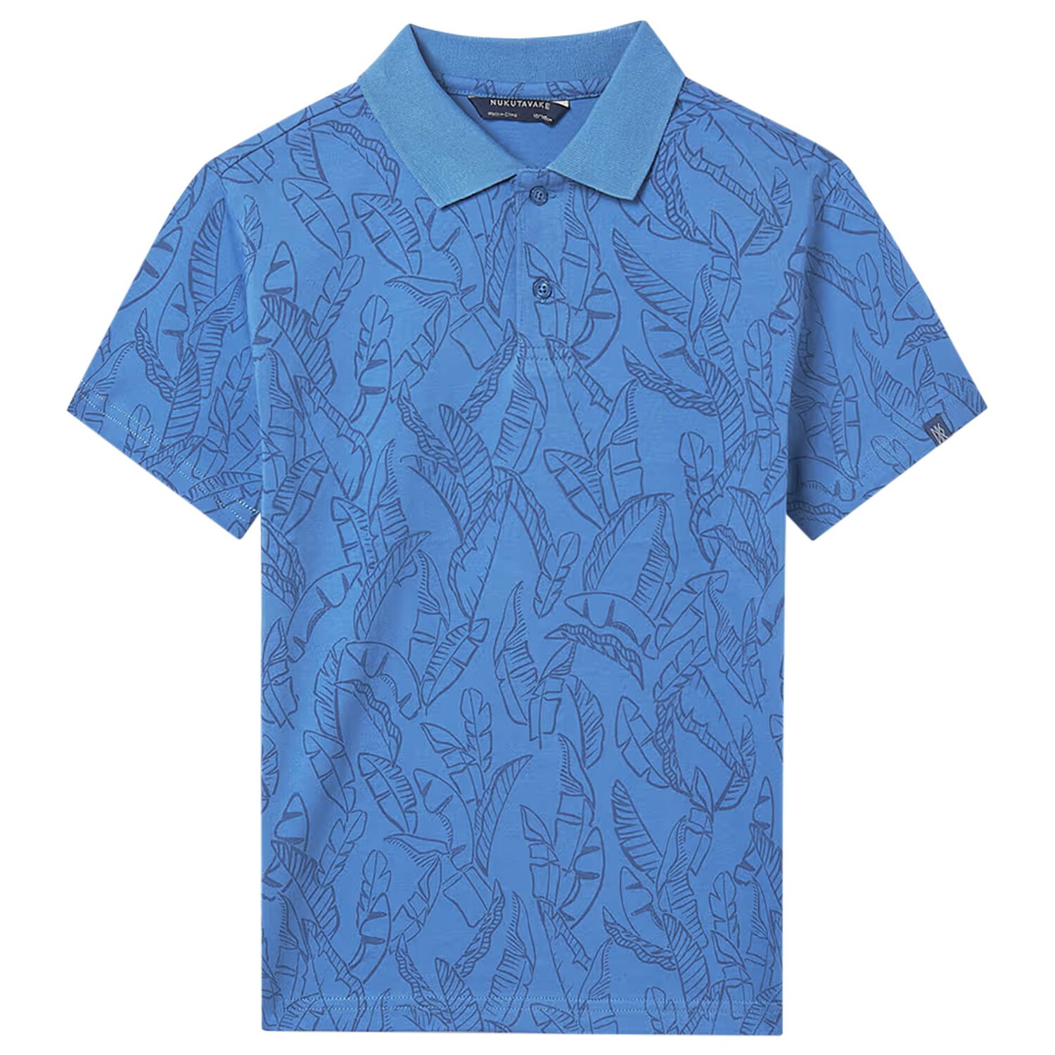 Boys Blue Leaves Polo Shirt, 1, hi-res