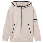 Boys Beige Zip-Up Hooded Top, 1, hi-res