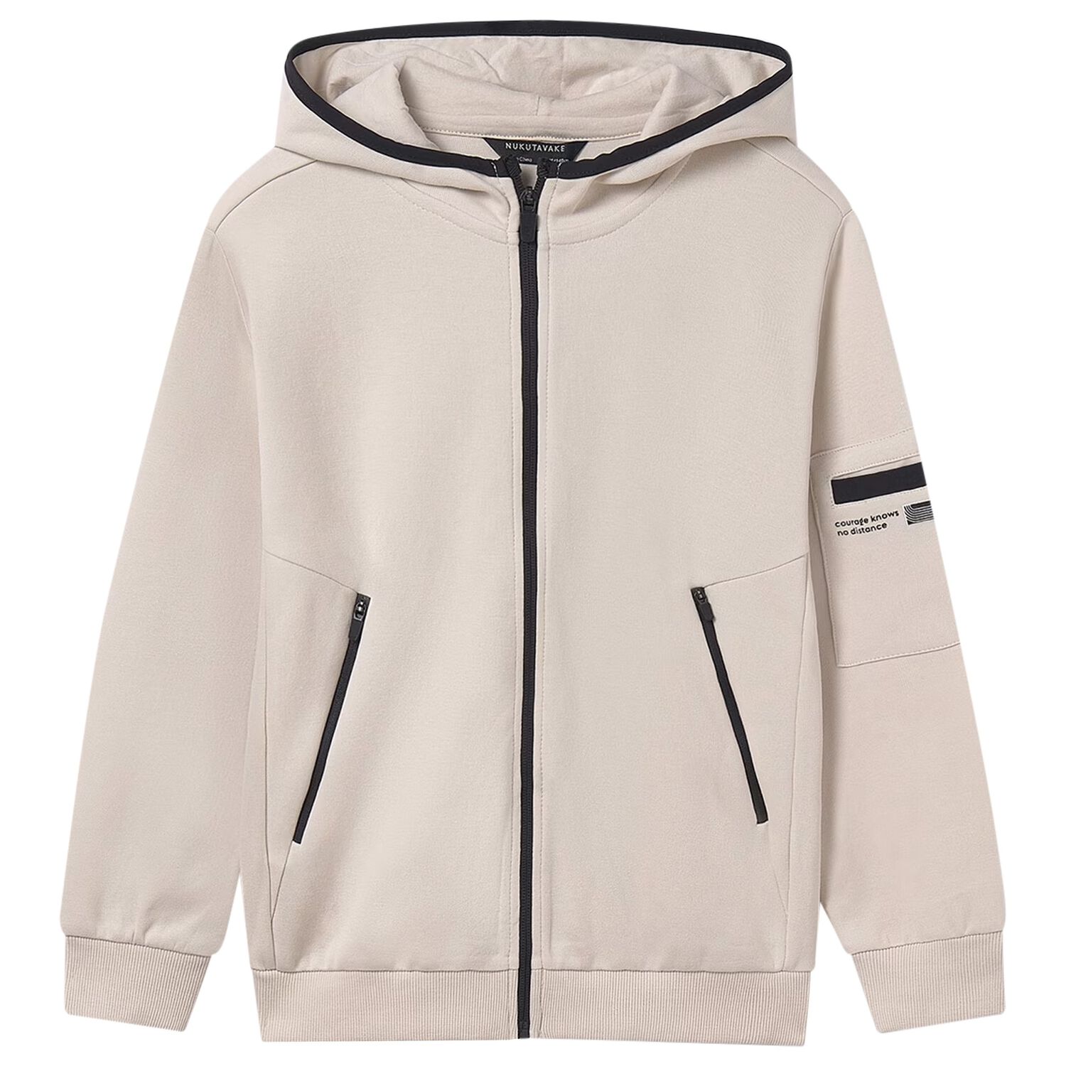 Boys Beige Zip-Up Hooded Top, 1, hi-res image number null