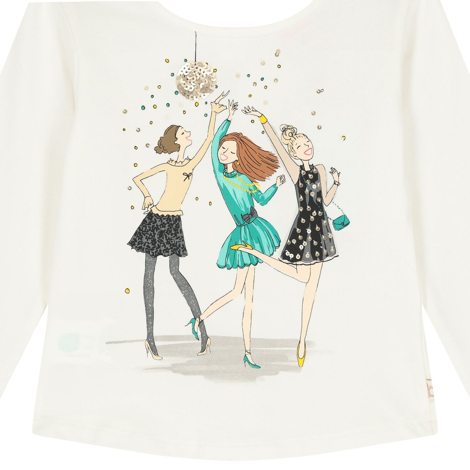 Girls Ivory Sequin Long Sleeve Top, 1, hi-res image number null