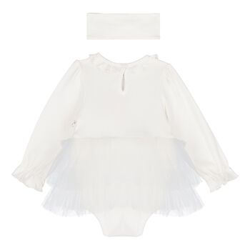 Baby Girls Ivory Bow Tulle Dress Set , 3 Baby Girls Ivory Bow Tulle Dress Set