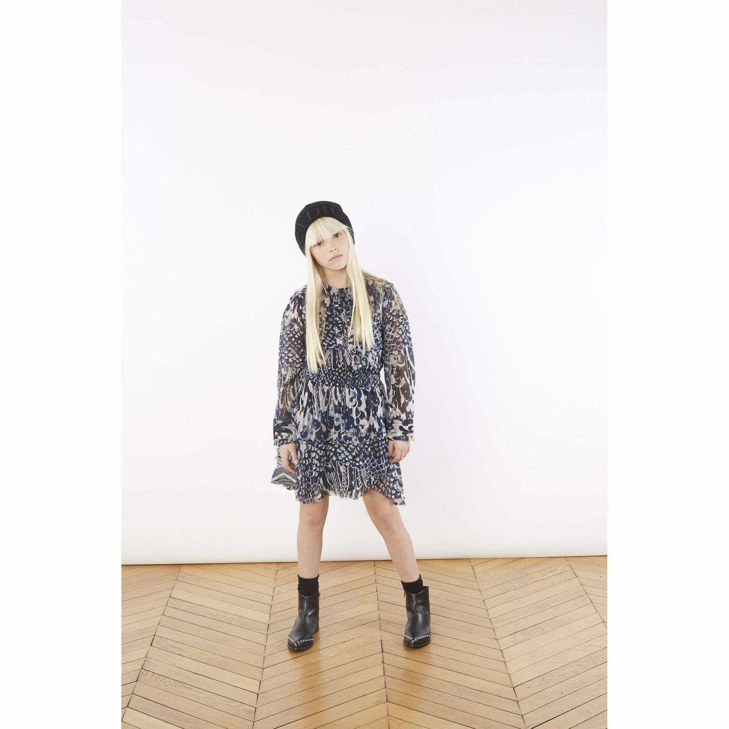 فستان مطبع باللون الكحلى, 1, hi-res