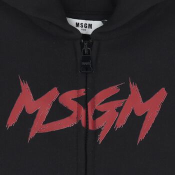 Black Logo Hooded Zip Up Top