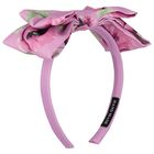 Girls Pink Floral Bow Headband, 1, hi-res