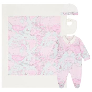 Baby Girls Ivory & Pink Geo Map Babygrow Gift Set