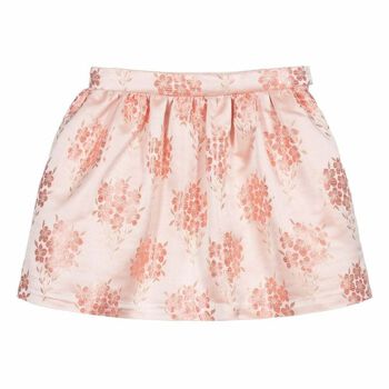Girls Pink Floral Jacquard Skirt
