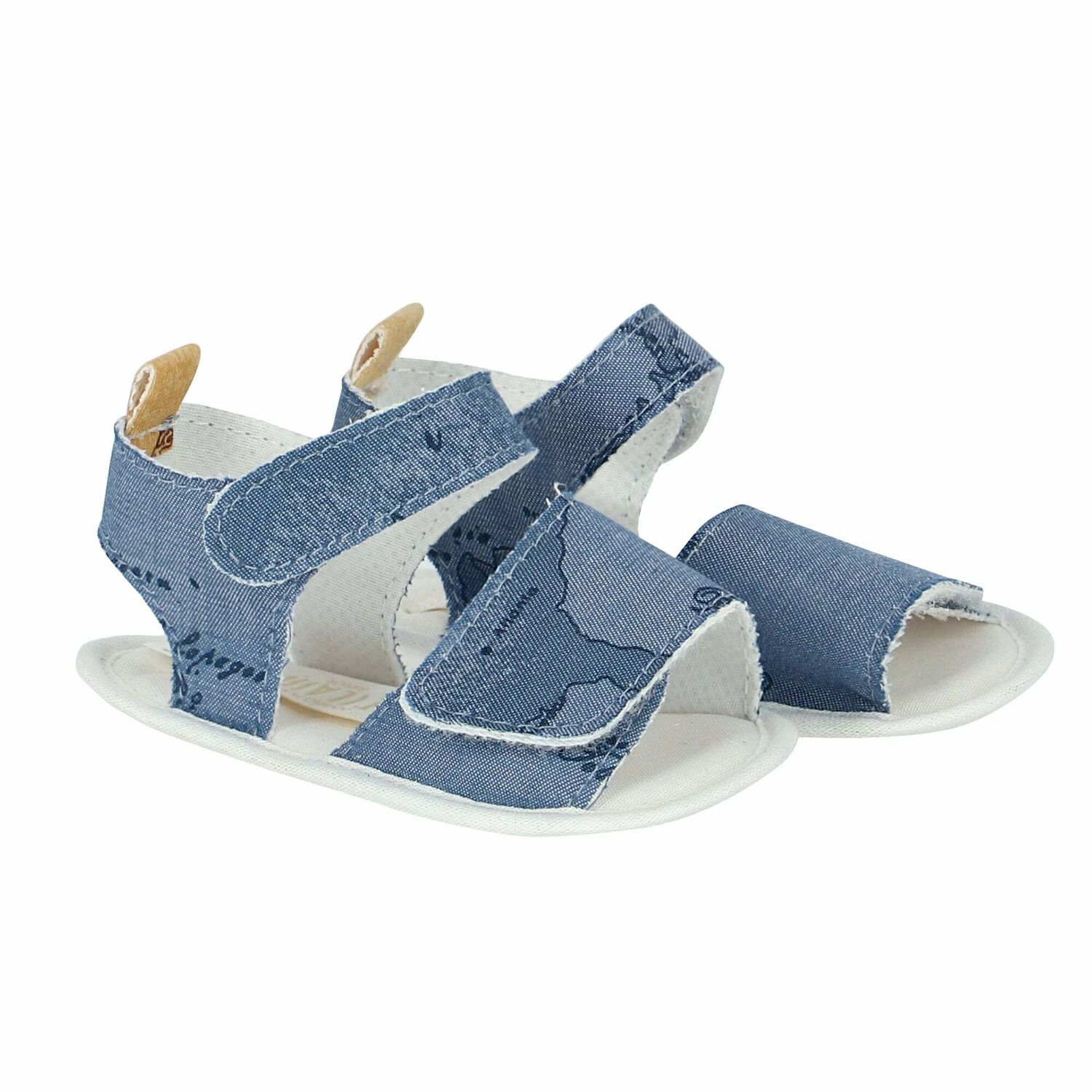 Baby Girls Blue & Beige Geo Map Pre Walker Sandals, 1, hi-res image number null