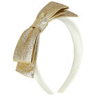 Girls Gold & White Bow Headband, 1, hi-res