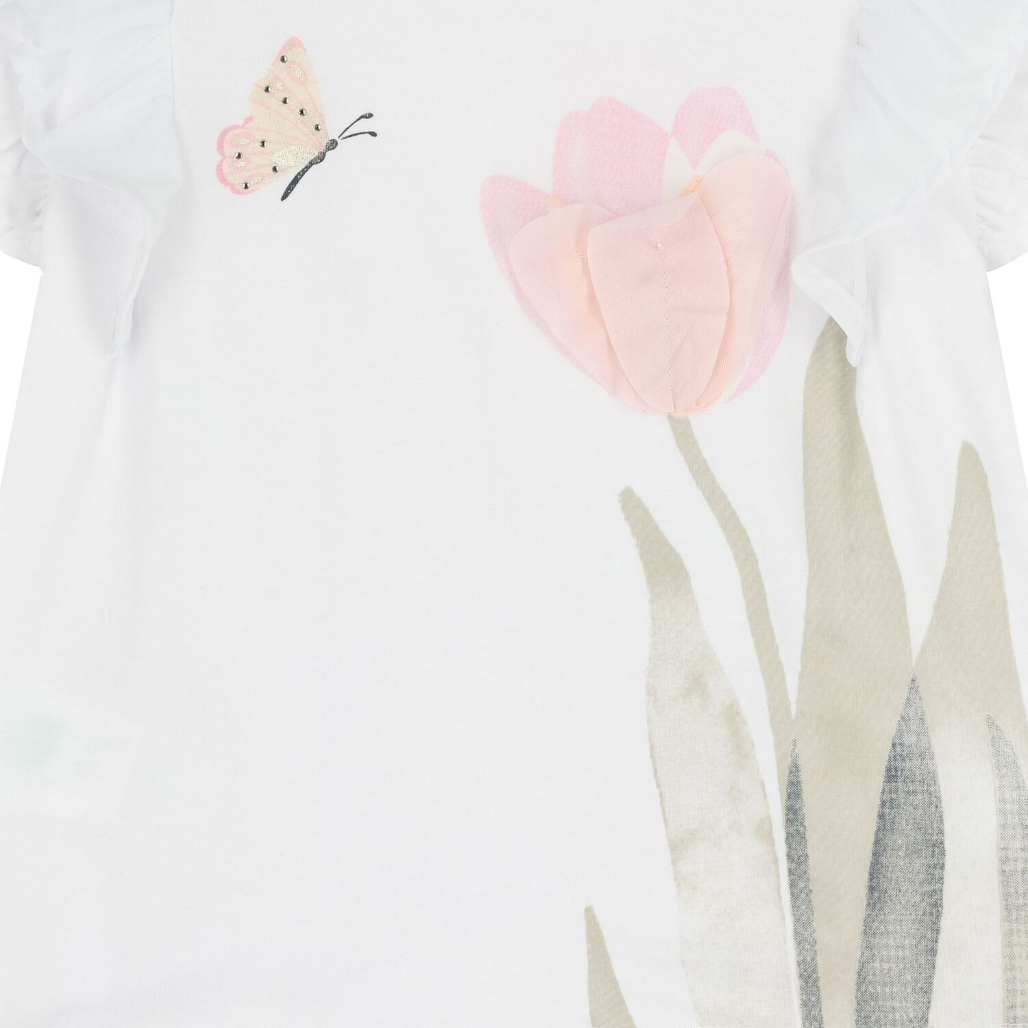 Girls White 3D Flower Blouse, 1, hi-res