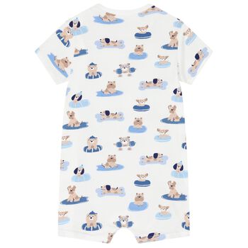 Baby Boys Blue & White Rompers (3 Pack)