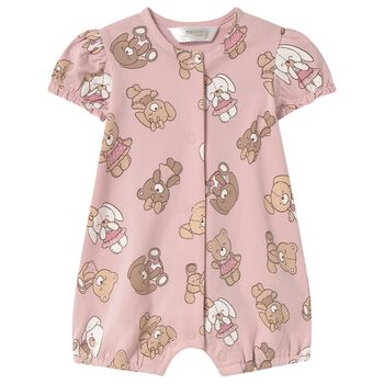 Baby Girls Pink Teddy Bear Romper