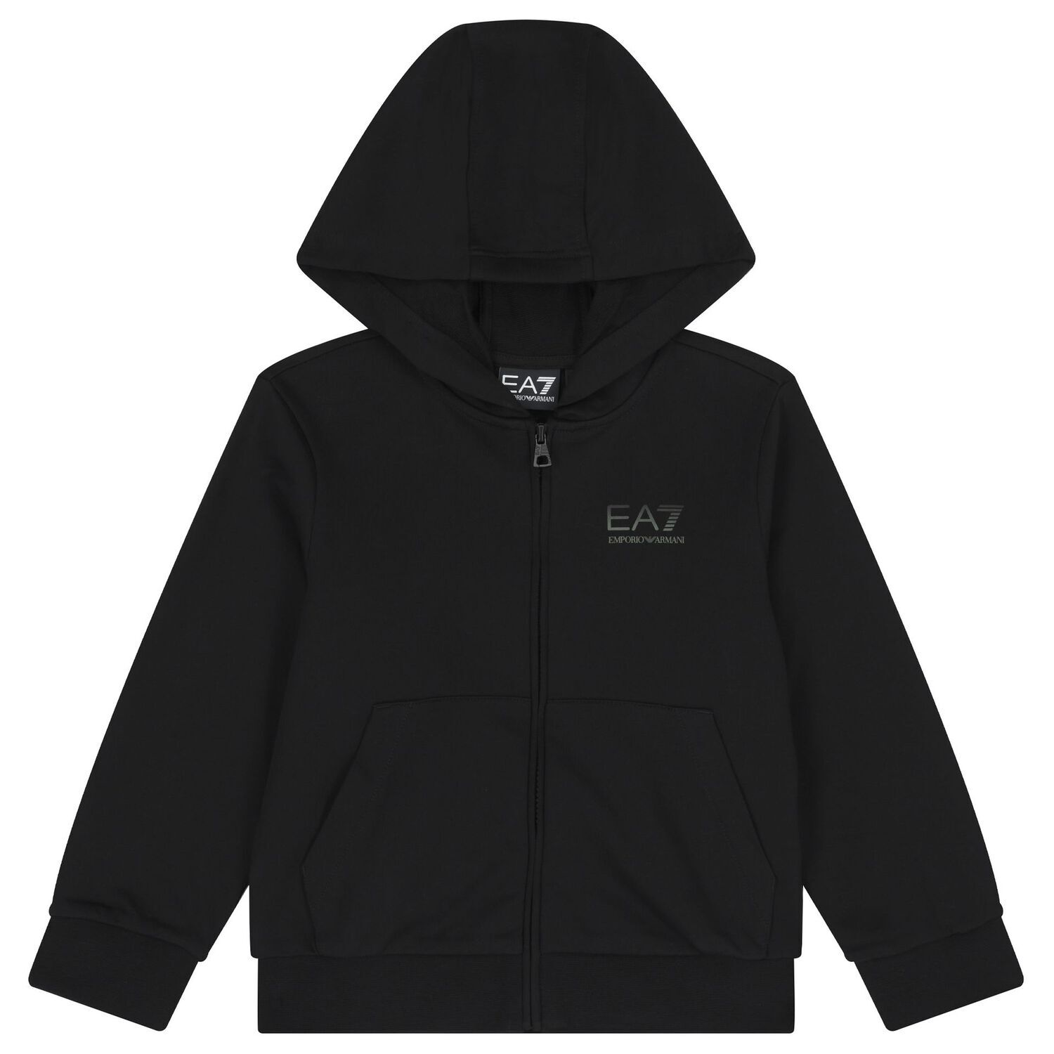 تيشيرت اولاد بالشعار وغطاء للرأس وسحاب باللون الاسود , 1, hi-res