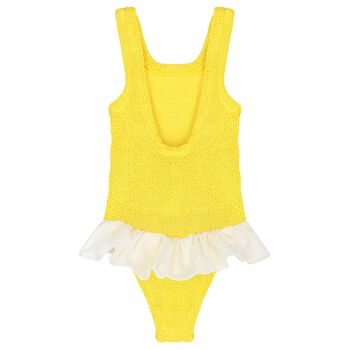 Girls Yellow Ruffle Crinkle Swimsuit