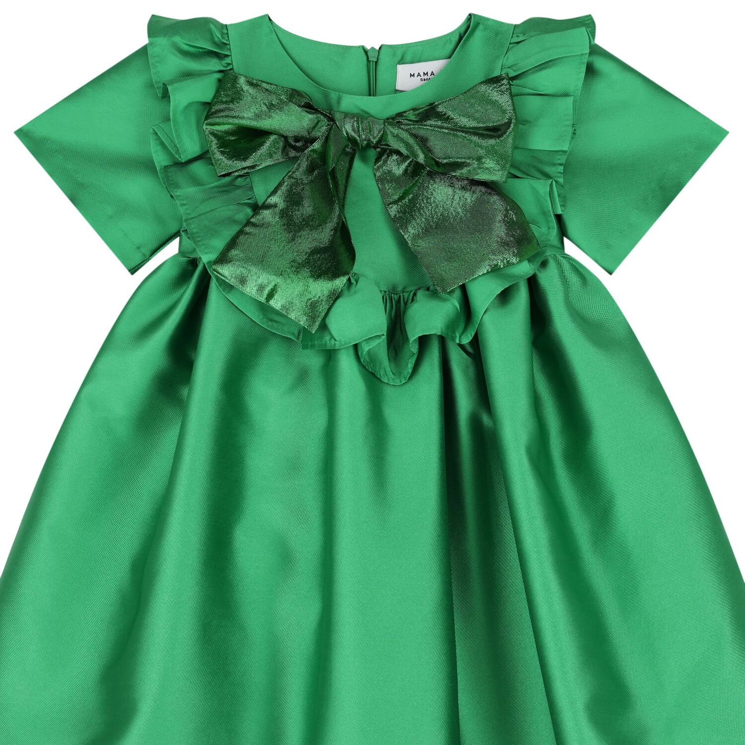 Girls Green Bow Satin Dress, 1, hi-res image number null