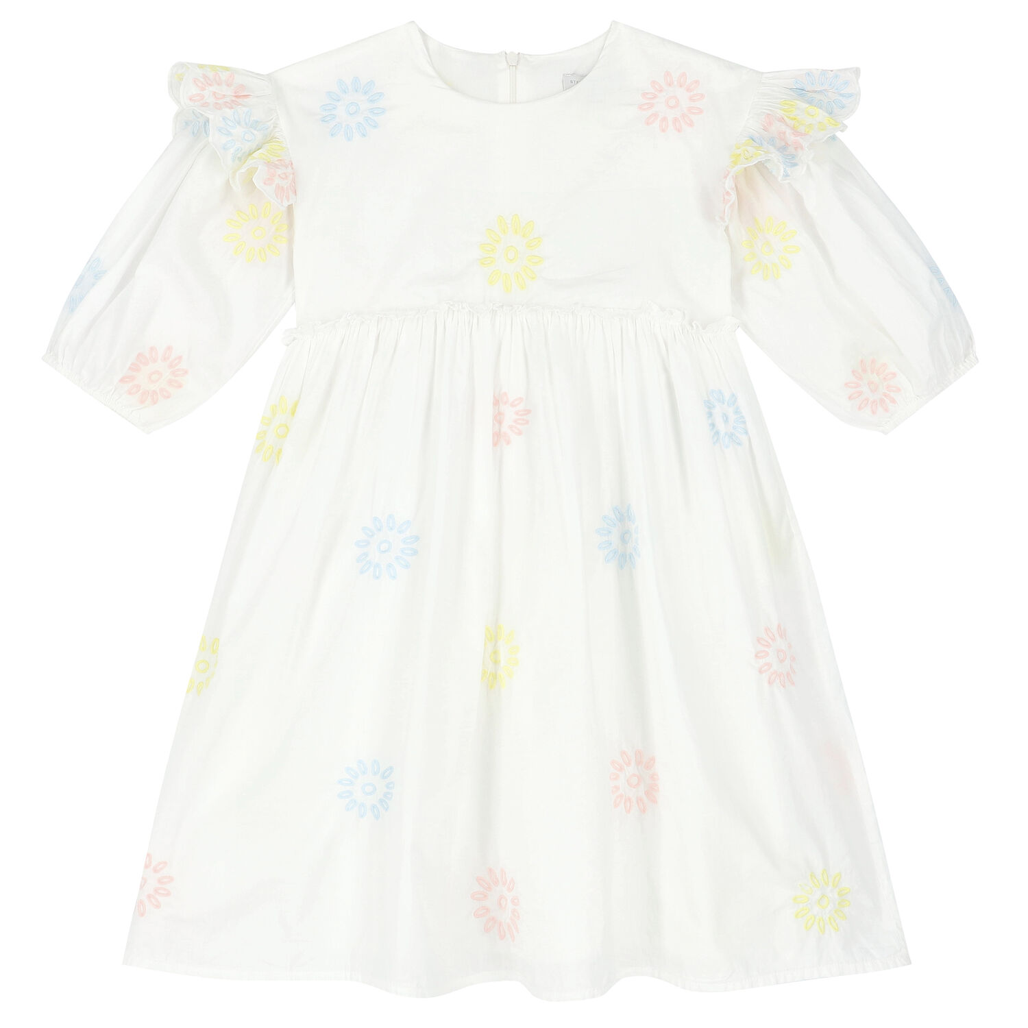 Girls White Embroidered Flower Dress, 1, hi-res