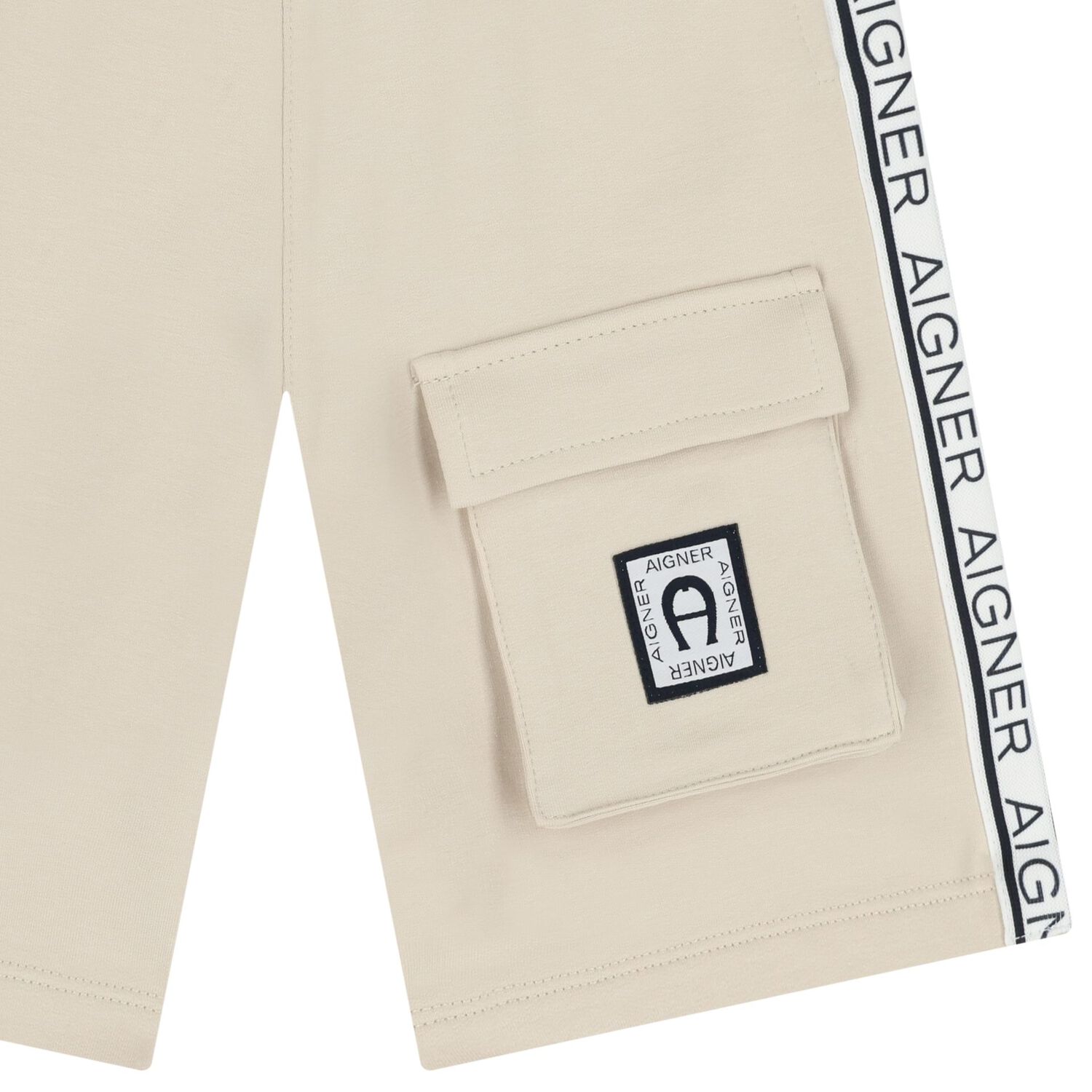 Boys Beige Logo Shorts, 1, hi-res
