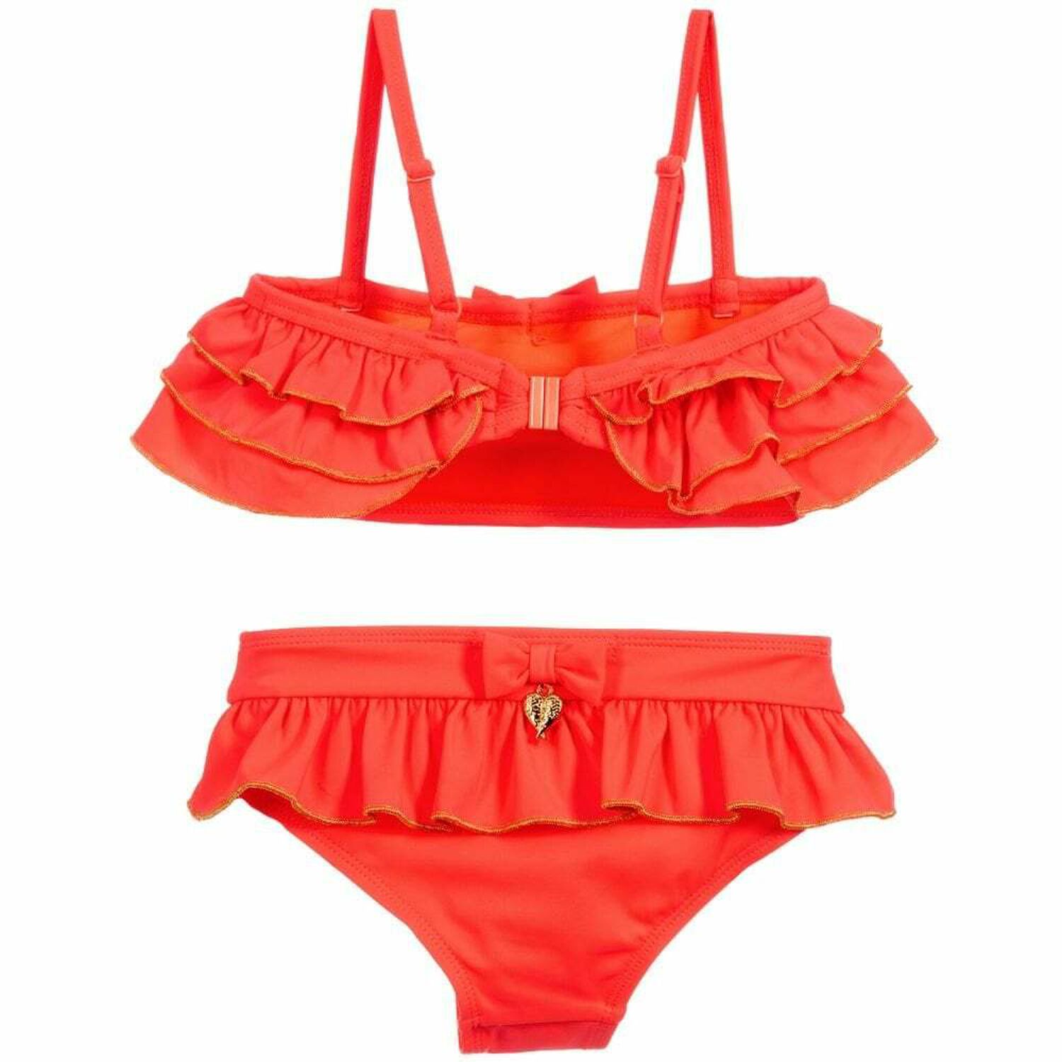 مايوه بيكيني مكشكش باللون البرتقالي للبنات, 1, hi-res