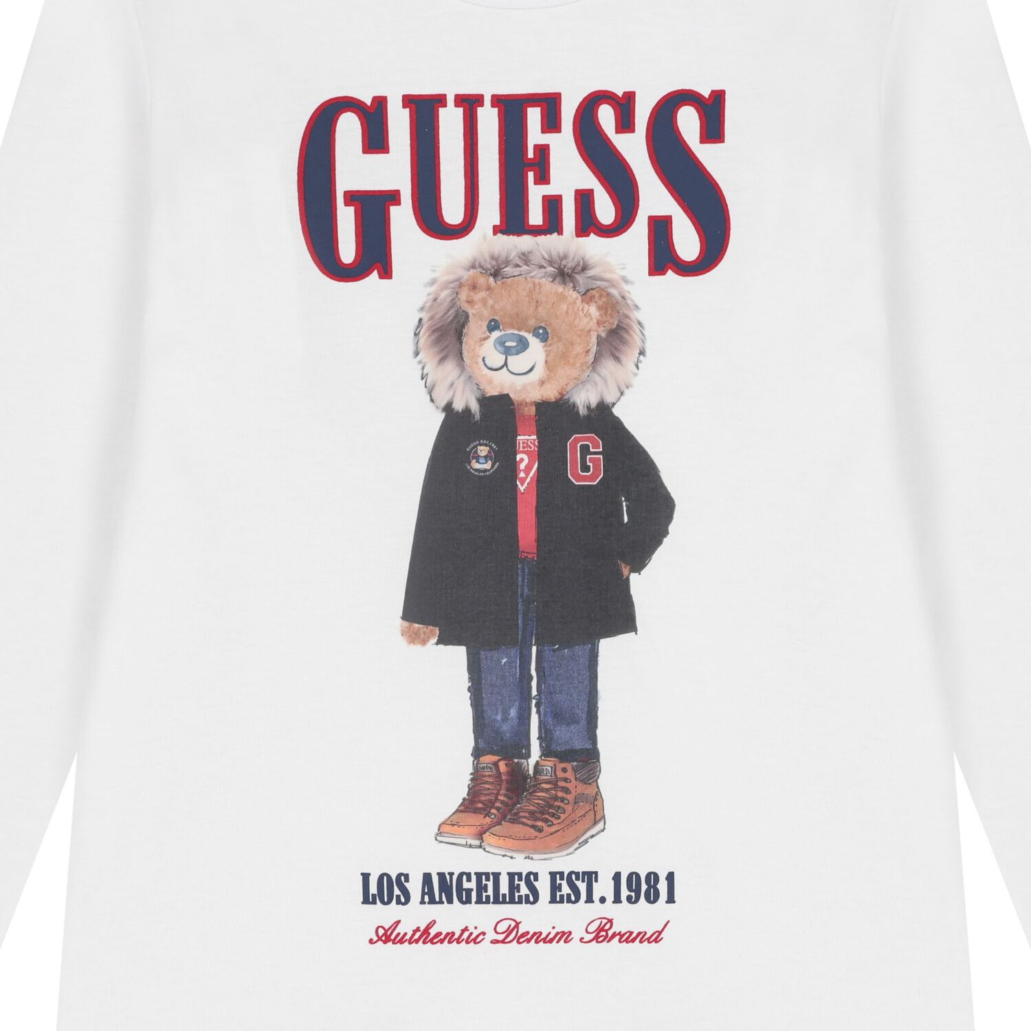 توب اولاد باكمام طويله بطبعه تيدى بير باللون الابيض, 1, hi-res