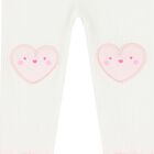 Younger Girls White & Pink Heart Leggings , 1, hi-res