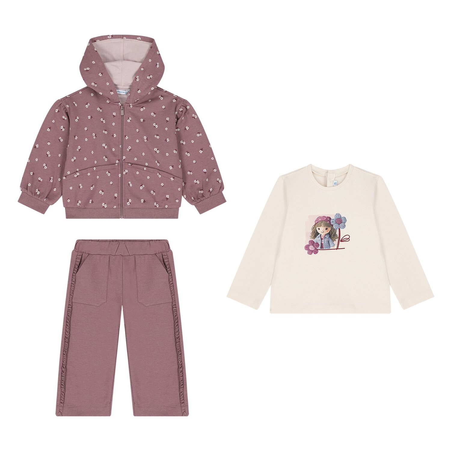 Younger Girls Pink Tracksuit Set, 1, hi-res