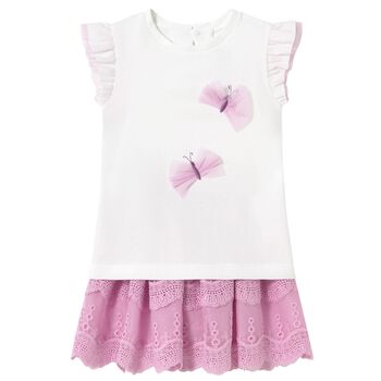 Younger Girls White & Pink Tulle Skirt Set