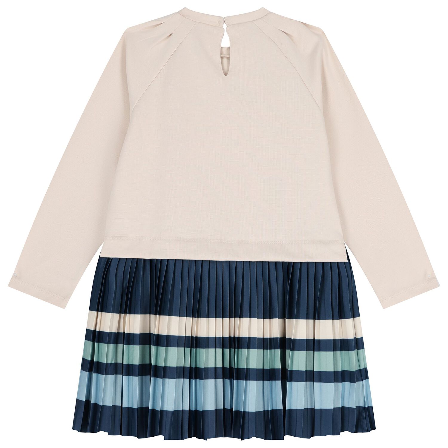 Girls Beige Striped Pleated Dress, 2, hi-res