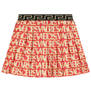 Girls Pink Logo Pleated Skirt