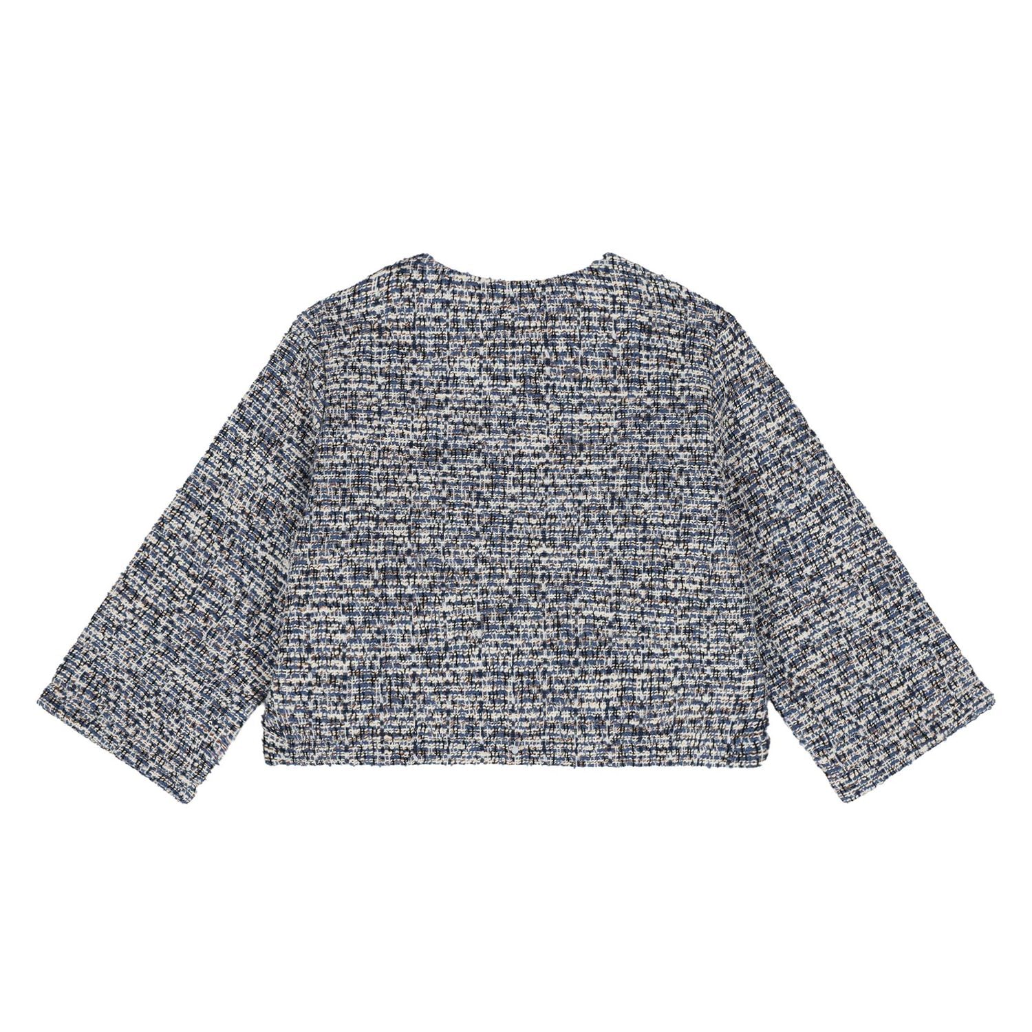 Younger Girls Navy Blue Tweed Knit Skirt Set, 2, hi-res