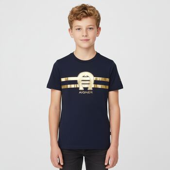 Boys Navy Blue Logo T-Shirt