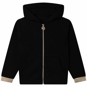 Girls Black Logo Zip Up Top