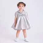 Baby Girls Silver Bow Satin Dress, 1, hi-res