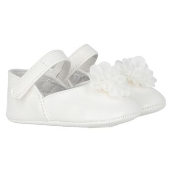 Baby Girls White Flower Pre Walker Shoes