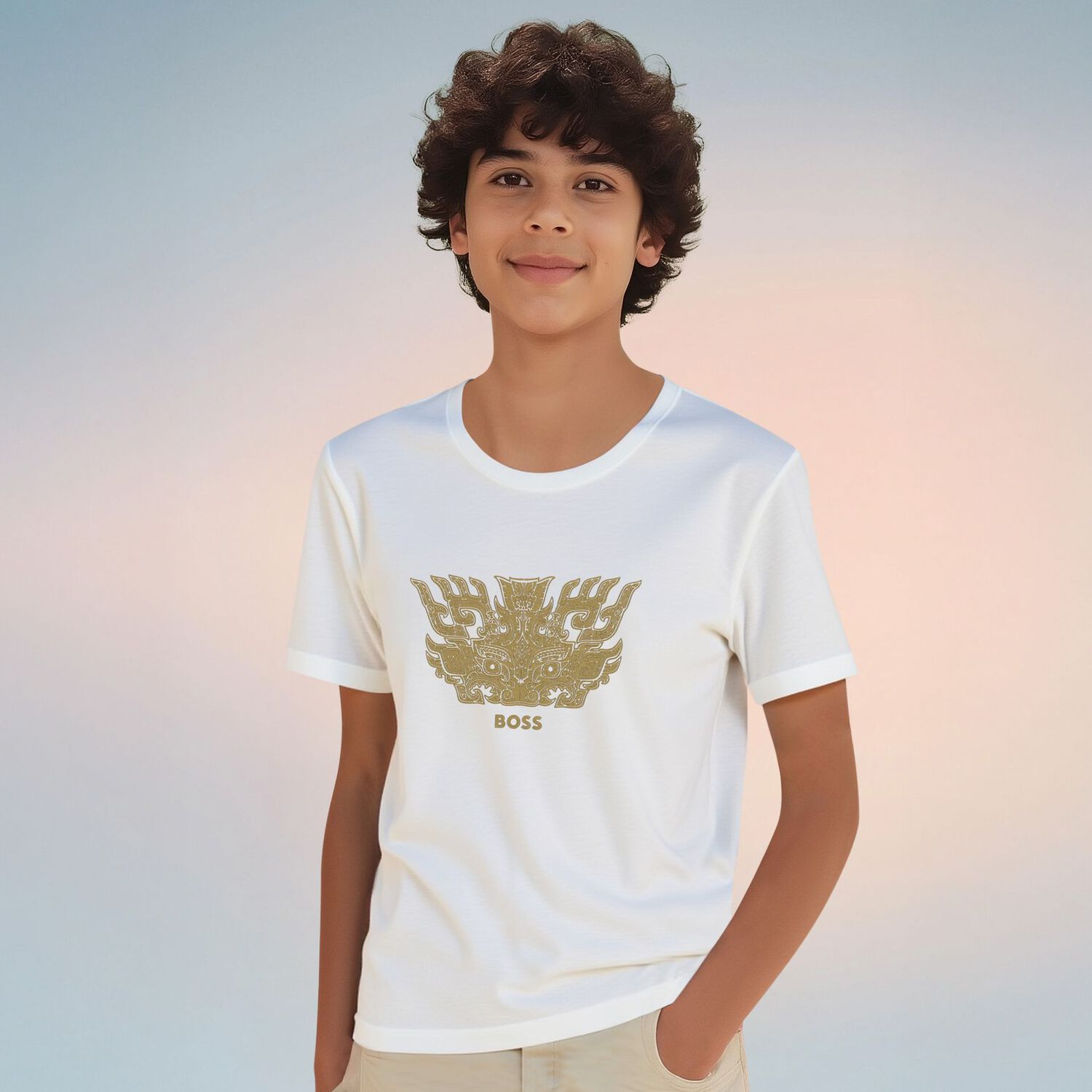 Boys White Dragon Logo T-Shirt, 2, hi-res image number null