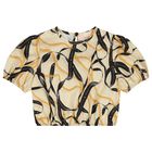 Girls Beige & Black Puffed Sleeve Top, 1, hi-res